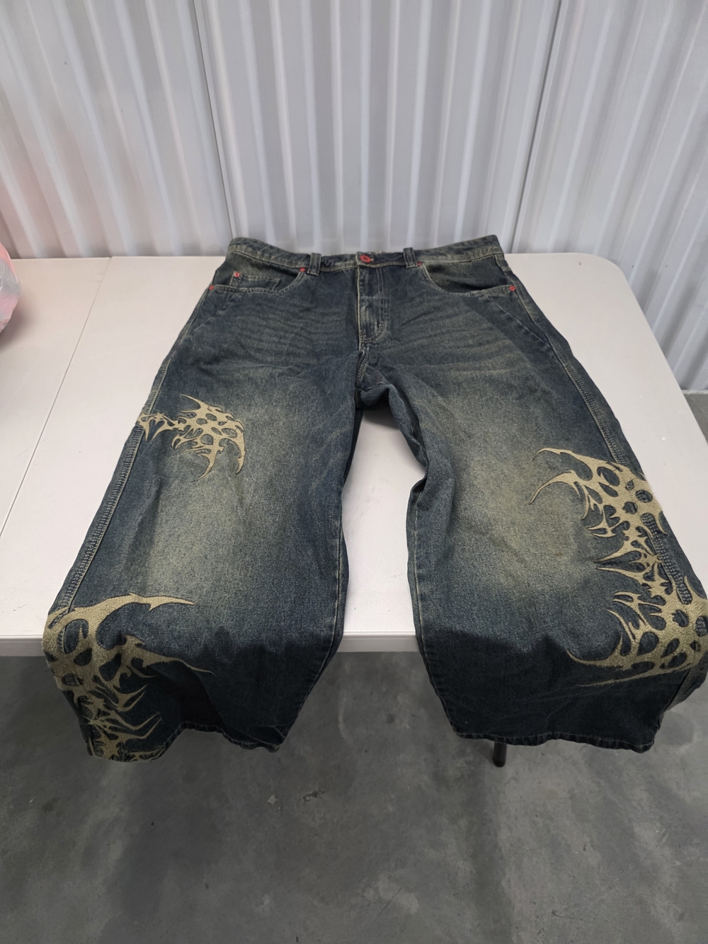 Vitriol Ultra Wide Jeans Gothic Tribal Graphic Leg Denim Pants Respawn 34x28